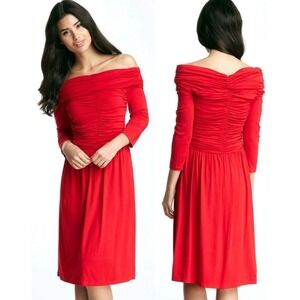 NUE by Shani Shapewear Holiday Formal Midi Dress Size 12 Off Shoulder Ruched